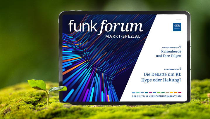 Digitales Magazin Funk Forum Markt Spezial auf einem Tablet auf einem Moosuntergrund neben einer kleinen Pflanze